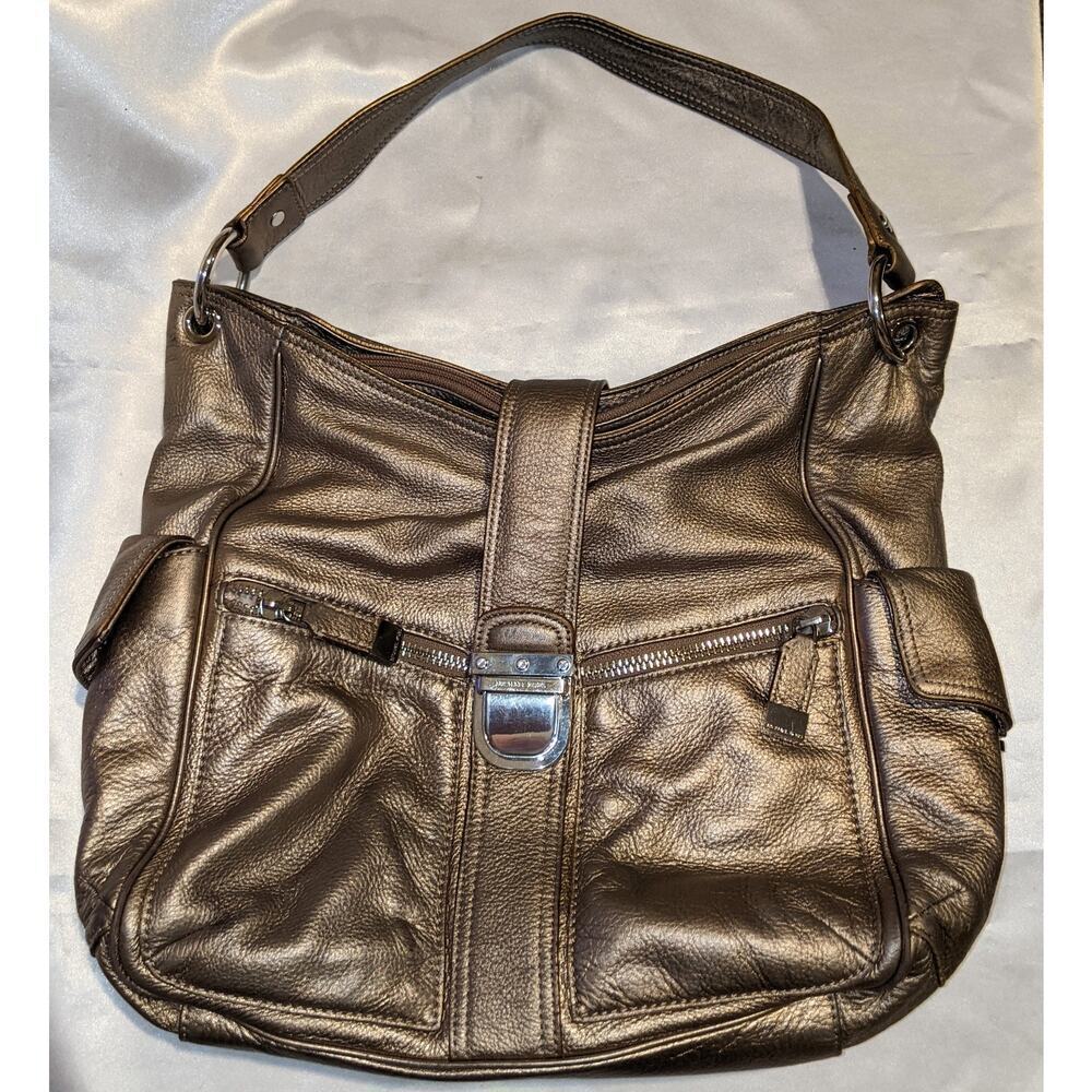 Michael Kors Metallic Champagne Gold Leather Buckle Shoulder Bag Purse Handbag